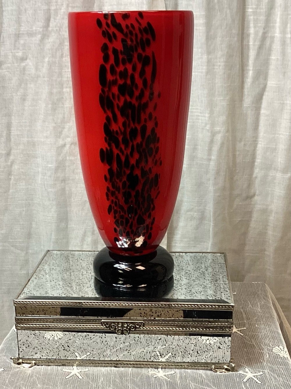 Carlo Moretti Murano Art- Glass Vase- Red/ Black